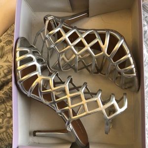 silver high heels
